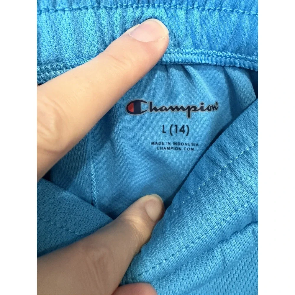 Champion Shorts Youth‎ Girls Size Large Blue Mesh Script Logo NWT